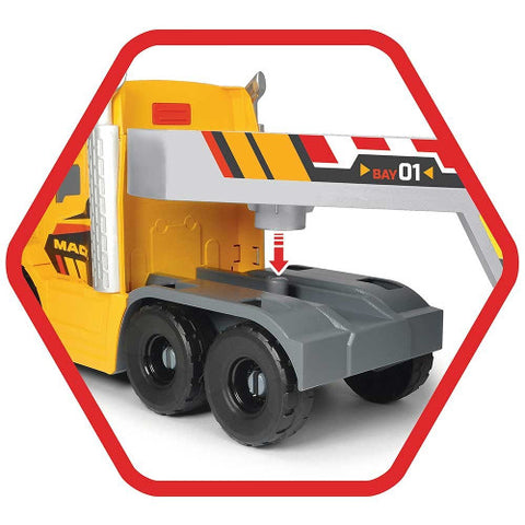 Dickie Toys - Set Camion Mack Volvo Heavy Loader Truck cu Remorca, Buldozer si Camion Basculant