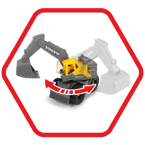 Dickie Toys - Set Camion Mack Volvo Heavy Loader Truck cu Remorca, Buldozer si Camion Basculant