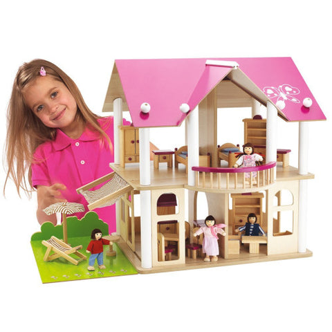 Eichhorn - Casuta din Lemn pentru Papusi cu 2 Nivele si Accesorii