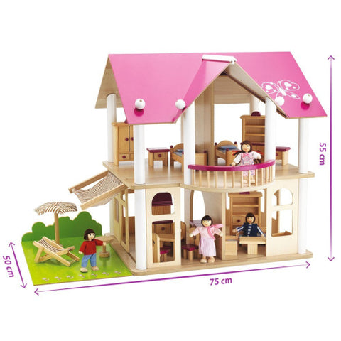 Eichhorn - Casuta din Lemn pentru Papusi cu 2 Nivele si Accesorii