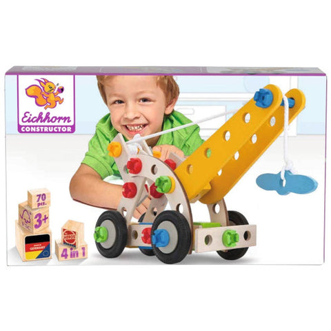 Eichhorn - Set de Constructie din Lemn 4 in 1, 65 piese