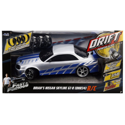 Jada Toys -Masina cu Telecomanda Fast and Furious Nissan Skyline GTR Drift cu Anvelope
