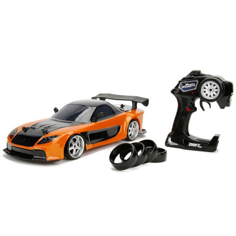 Jada Toys -Masina cu Telecomanda Fast and Furious Mazda RX-7 Drift cu Anvelope