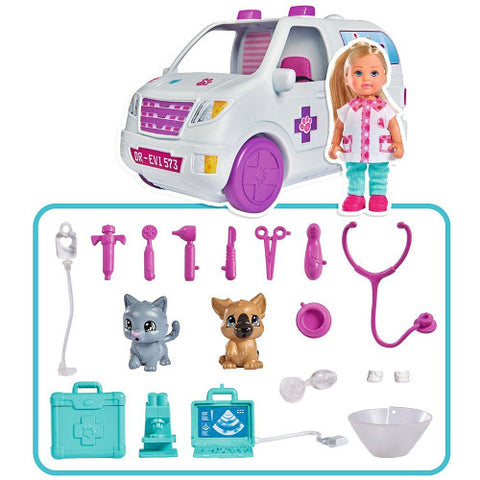 Simba  - Set Evi Love Doctor Evi 2 in 1 Vet Mobile Masina cu Papusa 12 cm si Accesorii