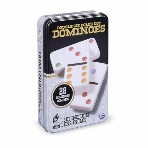Spin Master - Joc de Societate Domino 6 Culori in Cutie Metalica