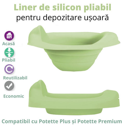 Potette Plus - Liner Reutilizabil Silicon pentru Olita Portabila 2 in 1 Verde
