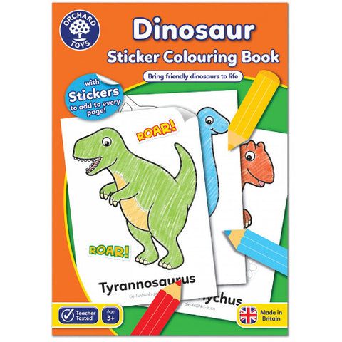 Orchard Toys - Carte de Colorat cu Activitati in Limba Engleza si Abtibilduri Dinozaur