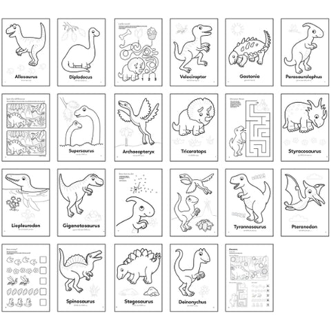 Orchard Toys - Carte de Colorat cu Activitati in Limba Engleza si Abtibilduri Dinozaur
