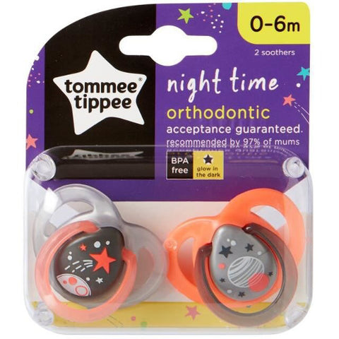 Tommee Tippee - Suzeta Ortodontica de Noapte ONL 0-6 Luni 2 Bucati Gri Portocaliu
