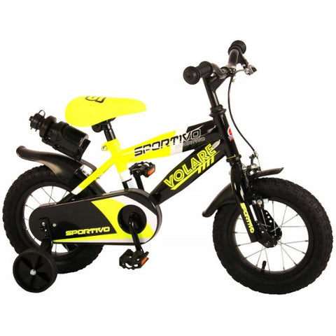 Volare - Bicicleta Sportivo Galben Neon 12 inch cu 2 Frane de Mana si Sticla Apa