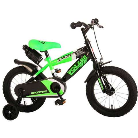 Volare - Bicicleta Sportivo Verde 14 inch cu Frane de Mana si Sticla Apa