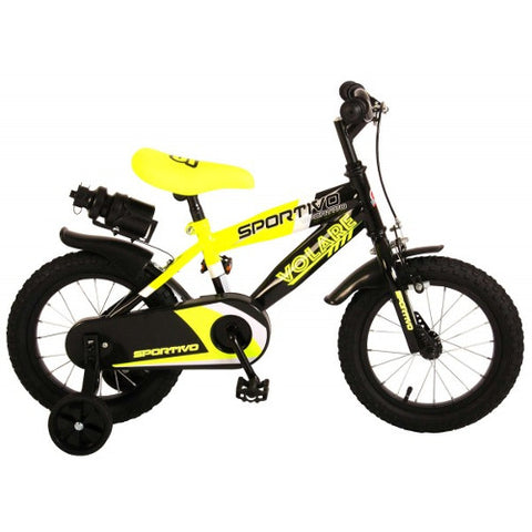 Volare - Bicicleta Sportivo Galben Neon 14 inch cu Frane de Mana si Sticla Apa