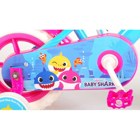 Volare - Bicicleta Baby Shark 10 Inch cu Maner Parental si Roti Ajutatoare