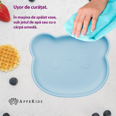 Farfurie din silicon cu ventuza, AppeKids, The Little Bear - Aqua Blue