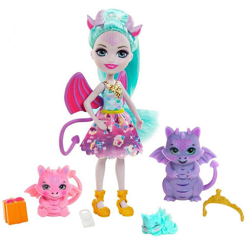 Enchantimals  - Papusa Enchantimals by Mattel Deanna Dragon Family cu 3 Figurine si Accesorii