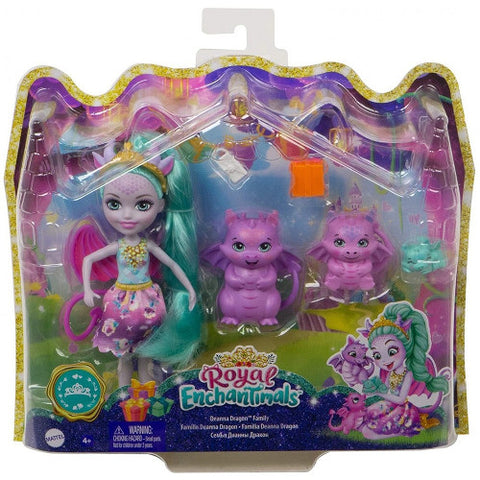 Enchantimals  - Papusa Enchantimals by Mattel Deanna Dragon Family cu 3 Figurine si Accesorii