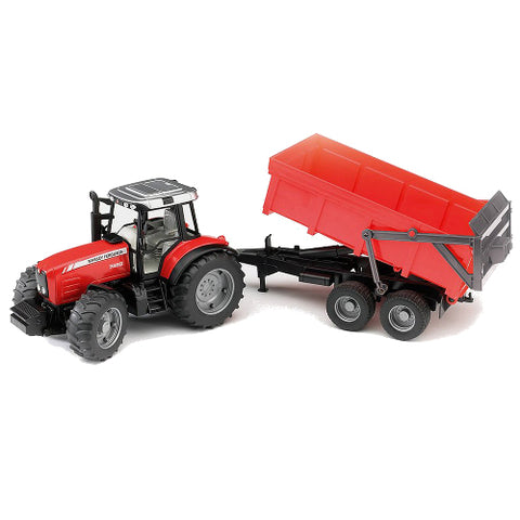 Bruder - Tractor de Jucarie Massey Ferguson 7480 cu Remorca Basculabila