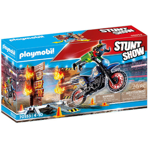 Playmobil - Stunt Show - Motocicleta cu Perete de Foc 