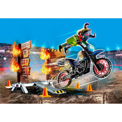 Playmobil - Stunt Show - Motocicleta cu Perete de Foc 