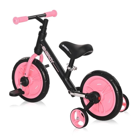 Bicicleta Energy, cu pedale si roti ajutatoare, Black & Pink