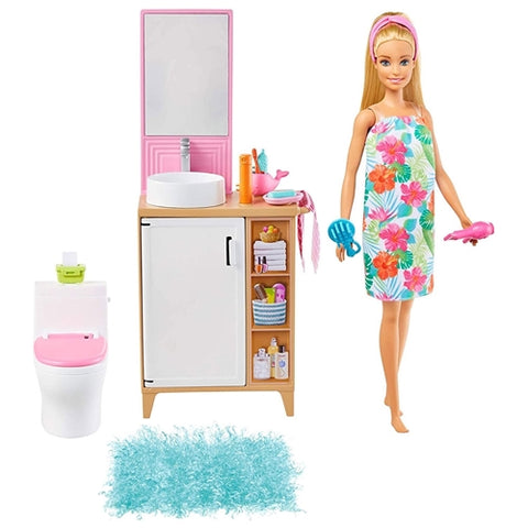 Barbie - Set Papusa Barbie cu Accesorii si Mobilier Baie by Mattel GRG87
