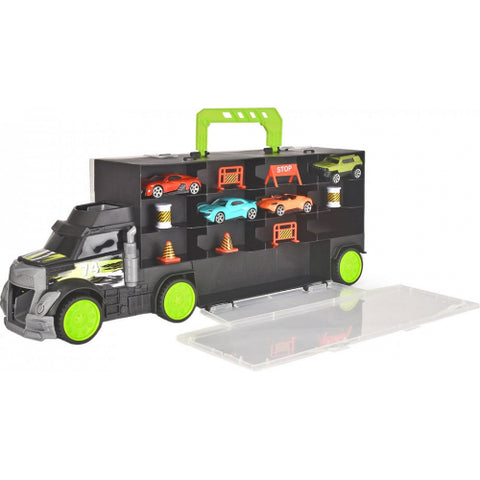 Dickie Toys - Camion Carry and Store Transporter cu 4 Masinute si Accesorii