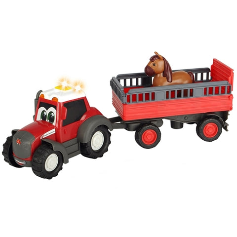  Dickie Toys - Tractor Happy Ferguson Animal Trailer cu Remorca si Figurina Cal