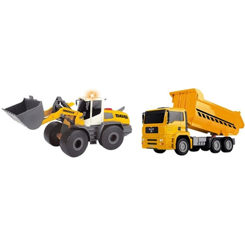 Dickie Toys - Set Construction Twin Pack Camion Basculant MAN si Buldozer Liebherr L566 Xpower 