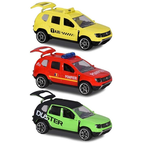 Majorette - Set 3 Masinute Dacia Duster Taxi, Pompieri si Negru/Verde