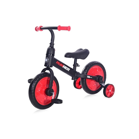 Bicicleta de echilibru 2in1, RUNNER cu pedale si roti auxiliare, Red