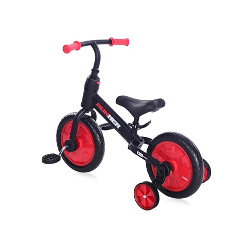 Bicicleta de echilibru 2in1, RUNNER cu pedale si roti auxiliare, Red