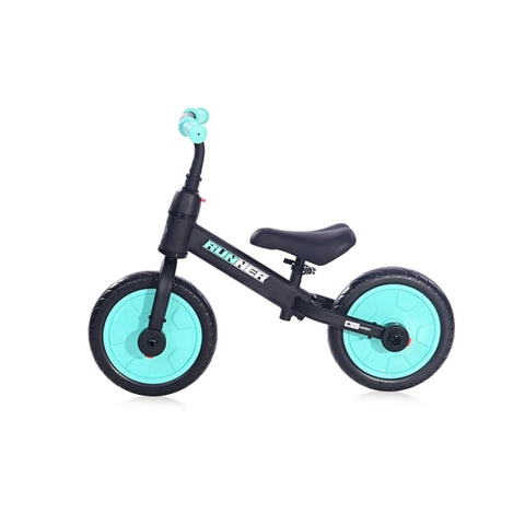 Bicicleta de echilibru 2in1, RUNNER cu pedale si roti auxiliare, Black & Turquoise