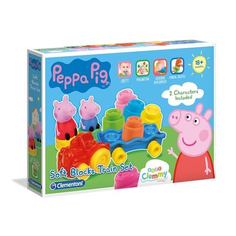 Clementoni  - Set Trenulet Peppa Pig si Cuburi Soft Clemmy