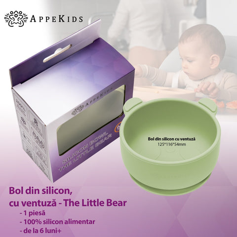 Bol din silicon cu ventuza, AppeKids, The Little Bear - Raw Green