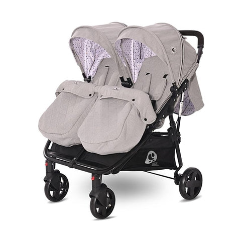 Lorelli - Carucior Sport pentru Gemeni Duo Grey Dots cu Husa de Picioare si Geanta 