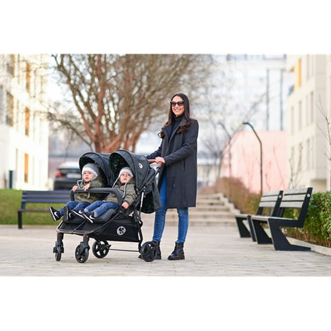 Lorelli - Carucior Sport pentru Gemeni Duo Grey Dots cu Husa de Picioare si Geanta 