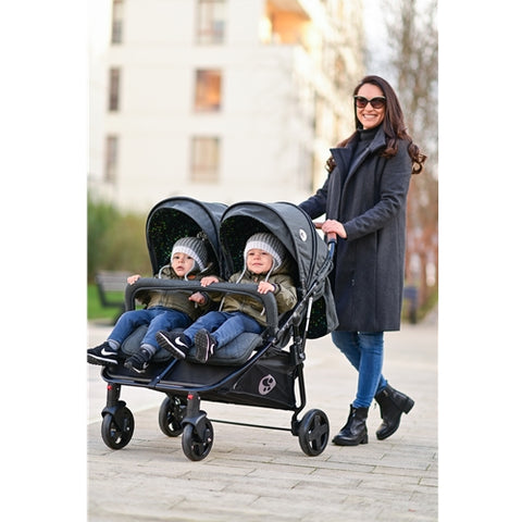 Lorelli - Carucior Sport pentru Gemeni Duo Grey Dots cu Husa de Picioare si Geanta 