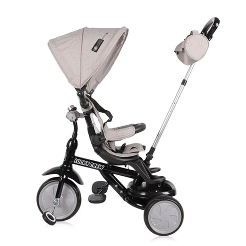 Lorelli - Tricicleta Multifunctionala cu Sezut Rotativ 360 Lucky Crew, Grey & Black