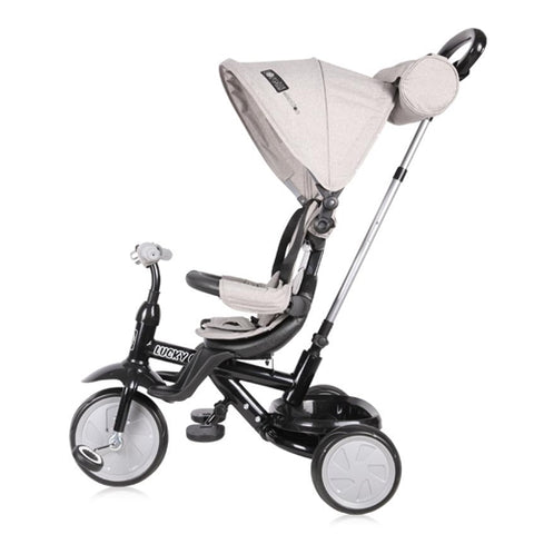 Lorelli - Tricicleta Multifunctionala cu Sezut Rotativ 360 Lucky Crew, Grey & Black
