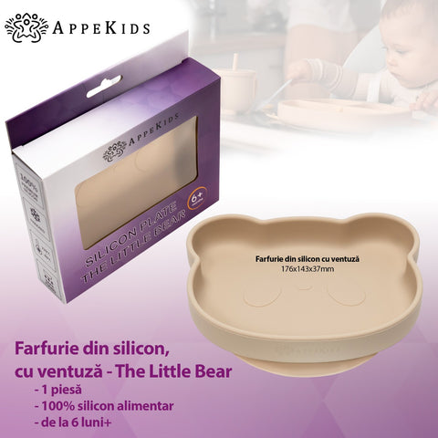 Farfurie din silicon cu ventuza, AppeKids, The Little Bear - Bubble Beige