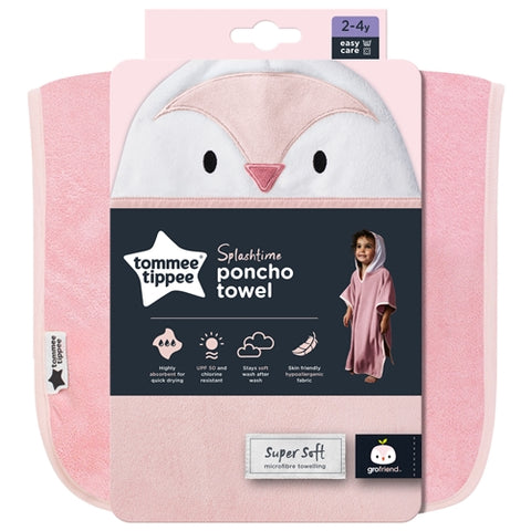Halat de baie tip Poncho Tommee Tippee, (2-4 ani), Pinguinul Penny, Roz