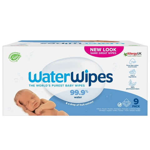 Servetele umede pentru bebelusi Biodegradabile Water Wipes, 9 x 60 buc, 0 luni+