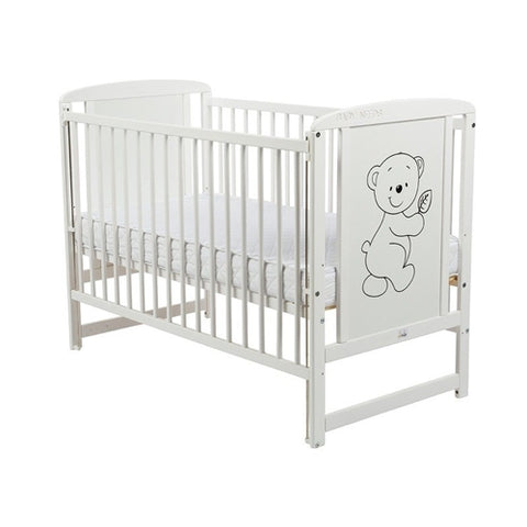 Patut din Lemn BabyNeeds Timmi 120x60 cm cu Laterala Culisanta Alb + Saltea 10 cm