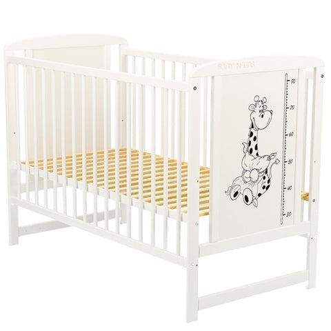 Patut din Lemn BabyNeeds Timmi Girafa 120x60 cm Alb + Saltea 8 cm