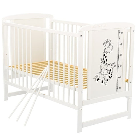 Patut din Lemn BabyNeeds Timmi Girafa 120x60 cm Alb + Saltea 8 cm