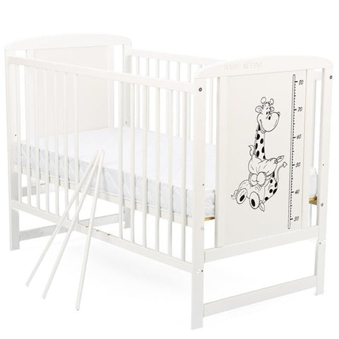 Patut din Lemn BabyNeeds Timmi Girafa 120x60 cm Alb + Saltea 8 cm