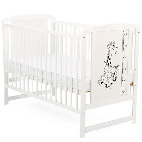 Patut din Lemn BabyNeeds Timmi Girafa 120x60 cm Alb + Saltea 8 cm