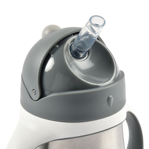Cana cu pai din inox Beaba 250 ml Mineral Grey