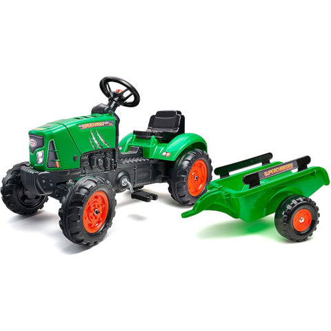 Falk - Tractor Falk SuperCharger Verde cu Remorca si Capota Mobila Resigilat