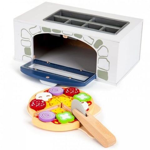 Jucarie Lemn Ecotoys Cuptor Pentru Pizza + Accesorii Pentru Bucatarie si Alimente